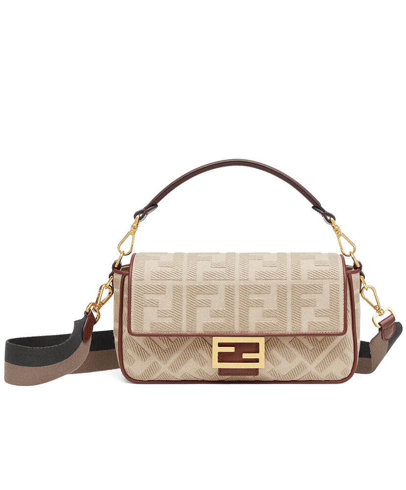 Fendi Medium Baguette FF Chenille Shoulder Bag Light Coffee